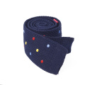 Fish Embroidery Mens Blue Wool Custom Knit Tie with Flat End